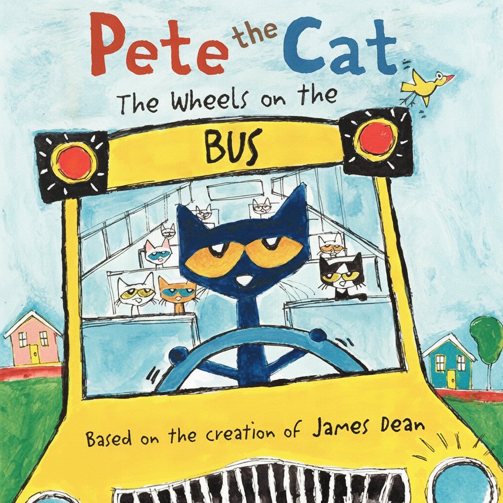 Book cover for Pete the Cat: The Wheels on the Bus: Join Pete the Cat and his kitty friends for a groovy sing-along school bus ride, perfect for back-to-school fun. by Dean, James